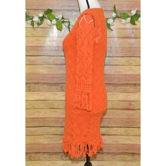 Trina Turk Size XS Orange Crochet & Fringe Mini Dress Lined Bodycon Boho Fall - Picture 7 of 12